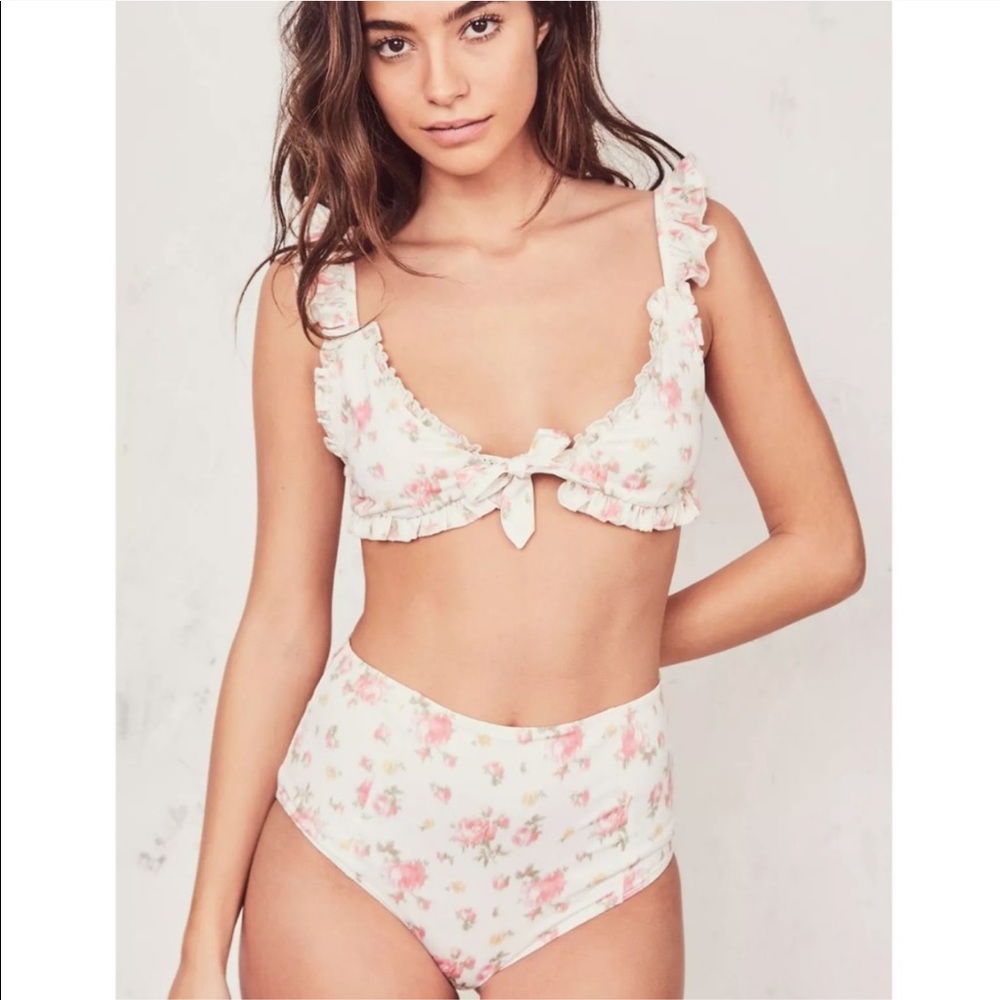 LoveShackFancy Mason Bikini Set Pink Large NWOT